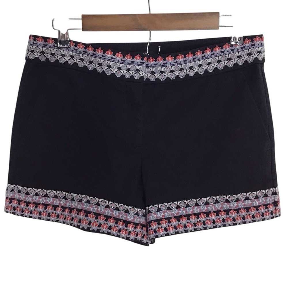 LOFT Embroidered Chino Shorts Size 2 Black Cotton Blend Stretch